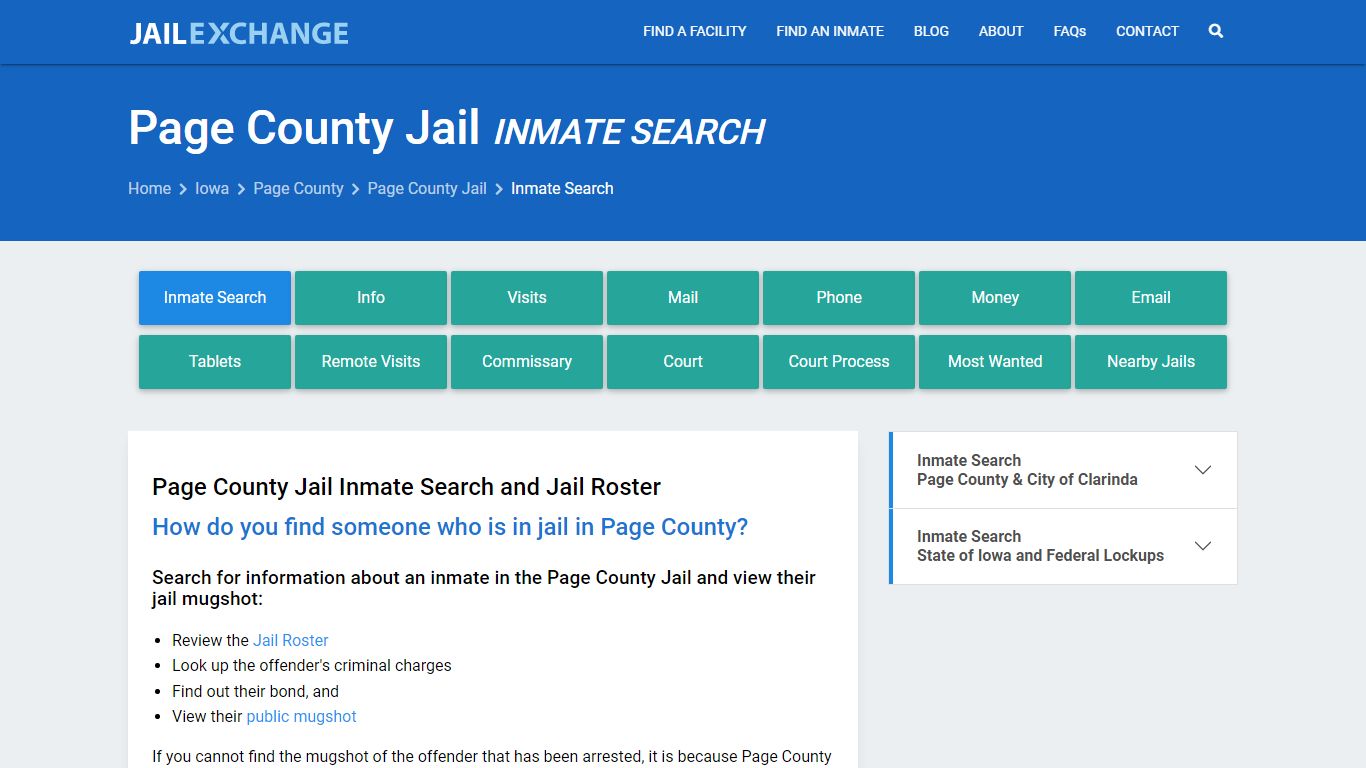 Inmate Search: Roster & Mugshots - Page County Jail, IA