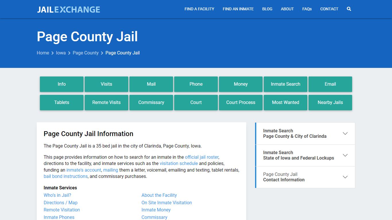 Page County Jail, IA Inmate Search, Information