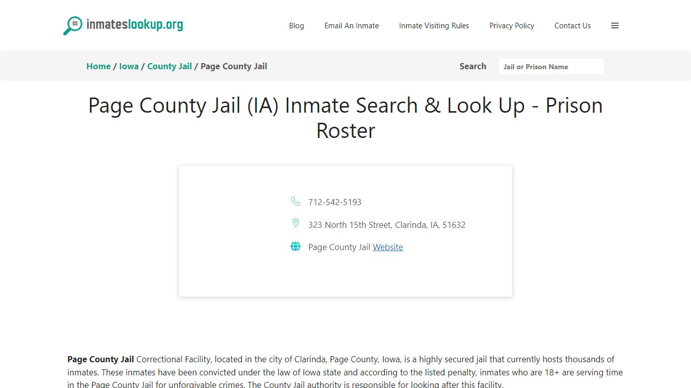 Page County Jail (IA) Inmate Search & Look Up - Prison Roster